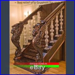 Bas relief Gryphon for stairs Wood Carved 3D sculpture statue figure artwork