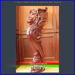 Bas relief Gryphon for stairs Wood Carved 3D sculpture statue figure artwork