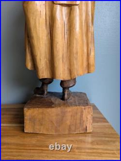 Beautiful And Large Sculpture D' Mens Early 20th Wood Carved Signed Sanct Beautiful And Large Sculpture D' Mens Early 20th Wood Carved Signed Sanct
