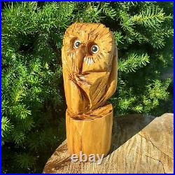 Beautiful Black Locust Wood Chainsaw Carved Owl Folk Art OOAK