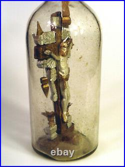 Beautiful Jesus with Halo on the Cross in a Bottle, Folk Art, Whimsy, Whimsey