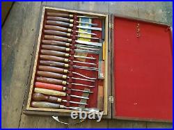 Beautiful Set of 33 Wood Carving Tools Marples & Ashley Iles in Nice Box w Book