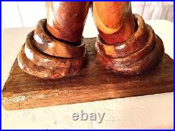 Beautiful Vintage Hand Carved Solid Wood Praying Hands Sculpture on Wood Base