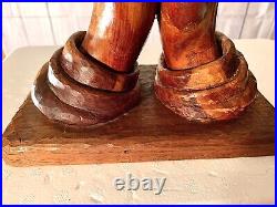 Beautiful Vintage Hand Carved Solid Wood Praying Hands Sculpture on Wood Base