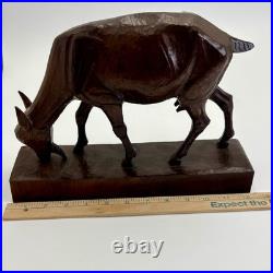 Beautiful Vintage Hand Carved Wood Mountain Goat Folk Art Large Sculpture