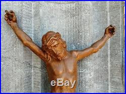 Big Antique France Church Wall Hanging Carved Wood Jesus Christ Corpus Sculpture
