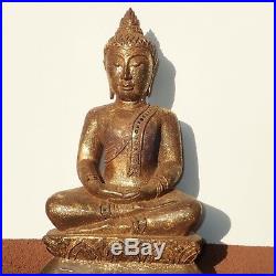Big Buddha Antique Wood Carved Statue Sculpture Sukhothai Relic Home Decor 14''H