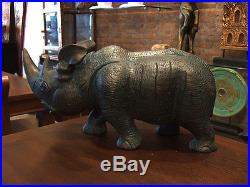 Big Rhino RHINOCEROS Wood Carving Statue Sculpture Figure Home Art Decor gtahy