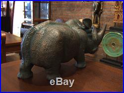 Big Rhino RHINOCEROS Wood Carving Statue Sculpture Figure Home Art Decor gtahy