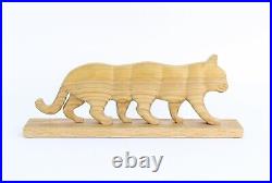 Bizarre Surrealist Carved Wood Cat with Six Legs Sculpture