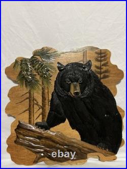 Black Bear Intarsia Cabin Wall Art Decor 24X24 Rare