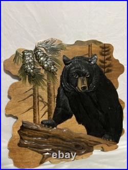 Black Bear Intarsia Cabin Wall Art Decor 24X24 Rare