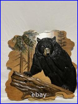 Black Bear Intarsia Cabin Wall Art Decor 24X24 Rare