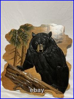 Black Bear Intarsia Cabin Wall Art Decor 24X24 Rare