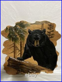 Black Bear Intarsia Cabin Wall Art Decor 24X24 Rare