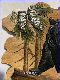 Black Bear Intarsia Cabin Wall Art Decor 24X24 Rare