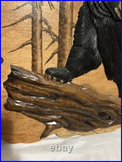Black Bear Intarsia Cabin Wall Art Decor 24X24 Rare