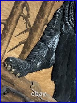 Black Bear Intarsia Cabin Wall Art Decor 24X24 Rare
