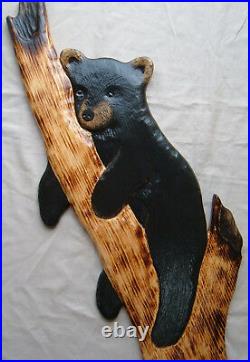 Black Bear Wood Carving Sculpture Home Decor Cub Chainsaw Cabin Decor Wall Art