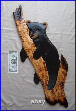 Black Bear Wood Carving Sculpture Home Decor Cub Chainsaw Cabin Decor Wall Art