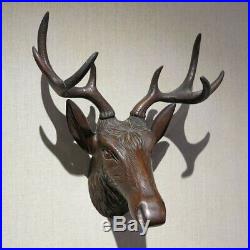 Black Forest German antique carved wood stag head with antlers wall sculpture