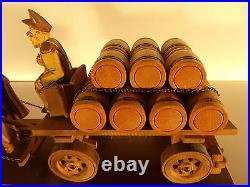 Black Forest Hand Carved German Beer Wagon With Horses, Driver And Beer Kegs