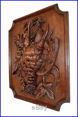 Black Forest Hand Carved Wood Panel Frame Hunt Theme Trophy Bird Wall Plaque