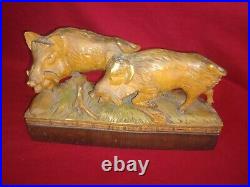 Black Forest wild boars sculpture hand carved wood