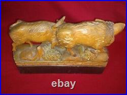 Black Forest wild boars sculpture hand carved wood