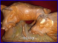 Black Forest wild boars sculpture hand carved wood