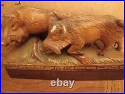 Black Forest wild boars sculpture hand carved wood