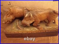 Black Forest wild boars sculpture hand carved wood