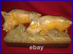 Black Forest wild boars sculpture hand carved wood