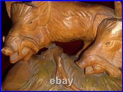 Black Forest wild boars sculpture hand carved wood