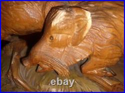 Black Forest wild boars sculpture hand carved wood