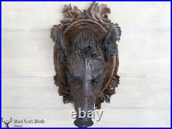 Black forest carved wood wildboar head carving germany