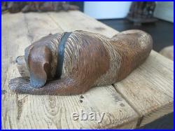 Black forest hand carved wood Dog wood carving