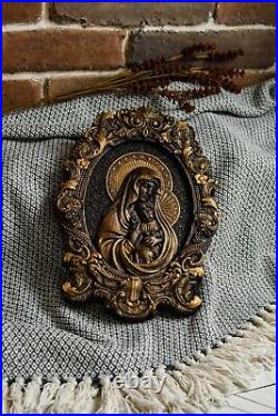 Blessed Virgin Mary WOOD CARVED CATHOLIC ICON RELIGIOUS WALL HANGING ART WORK