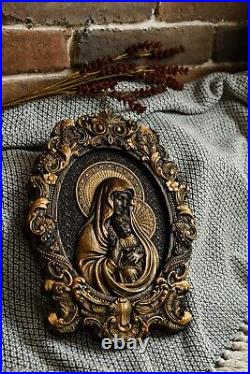 Blessed Virgin Mary WOOD CARVED CATHOLIC ICON RELIGIOUS WALL HANGING ART WORK