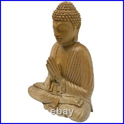 Blessing Buddha Statue Namaste' Mudra Lotus Pose Sculpture carved wood Bali Art