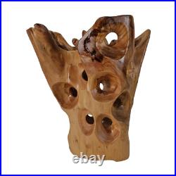 Blooming Rootstock Sculpture Teak Root Wood Vase Shaped 17.5 in