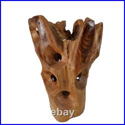 Blooming Rootstock Sculpture Teak Root Wood Vase Shaped 17.5 in