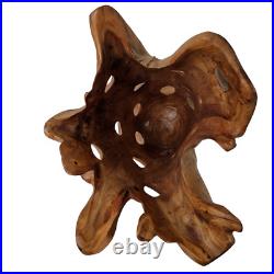 Blooming Rootstock Sculpture Teak Root Wood Vase Shaped 17.5 in