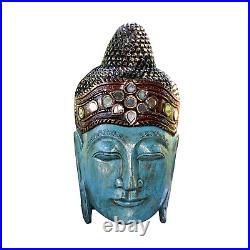 Blue Buddha Mask Wall sculpture Balinese Hand Carved Wood Bali Art Handmade