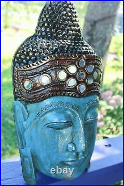 Blue Buddha Mask Wall sculpture Balinese Hand Carved Wood Bali Art Handmade