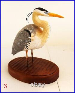 Blue Heron Bird Wood Carving by Richard Ellinger, Award Winning Carver