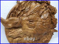 Boar Animals Ornament Wood Carved Plaque WALL HANGING ART WORK HUNTING DECOR