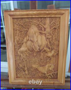 Boar hunt, dogs, wood, sculpture, carving