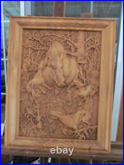 Boar hunt, dogs, wood, sculpture, carving