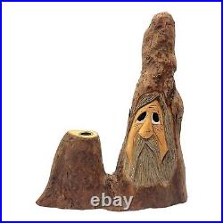 Bob Lil Evans Wood Carving Mantel Match Holder Sculpture Knobbit Gnome 16 in VTG